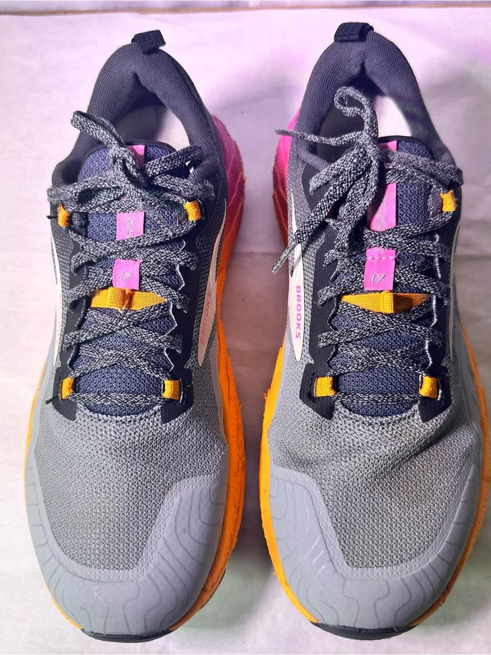 Brooks Grey Trail Runners with Orange & Pink Gradient Midsole
